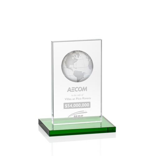 Awards and Plaques - Crystal Trophies - Shelton Globe Green Rectangle Crystal Trophy