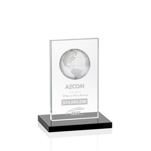 Awards and Plaques - Crystal Trophies - Shelton Globe Black Rectangle Crystal Trophy