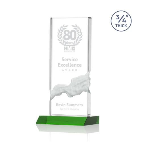 Awards and Plaques - Crystal Trophies - Rubin Green Rectangle Crystal Trophy