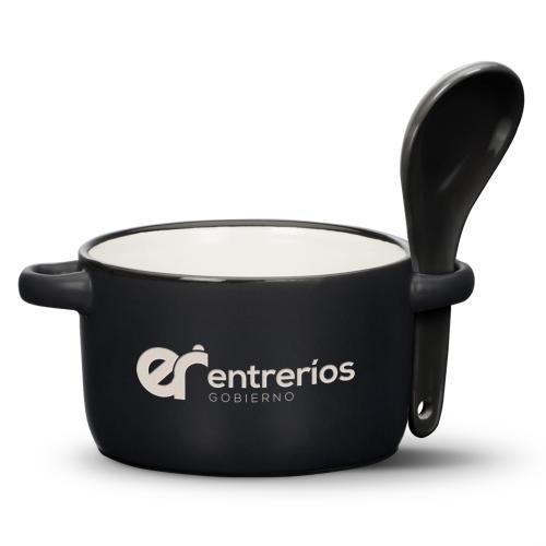 Custom Barware Glasses - Mugs - Varela Soup Mug & Spoon - 12oz - Deep Etch