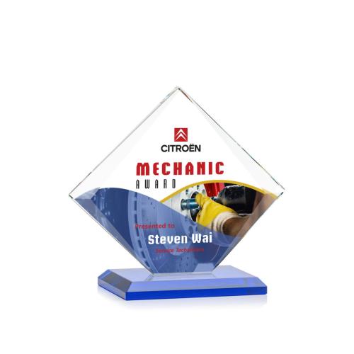 Awards and Plaques - Crystal Trophies - Latham Full Color Blue Diamond Crystal Trophy