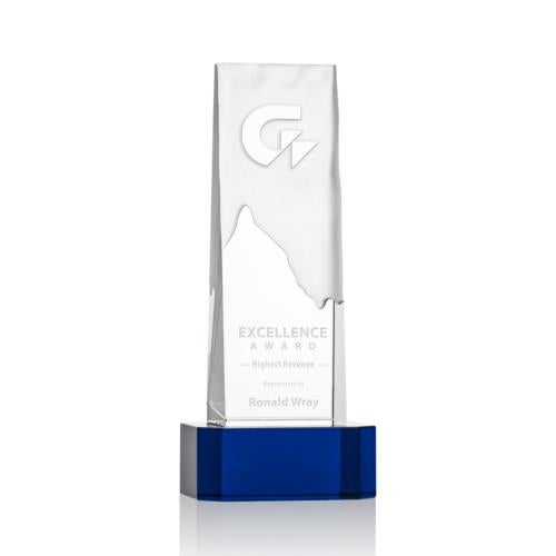 Awards and Plaques - Crystal Trophies - Siegel on Base Blue Towers Crystal Trophy