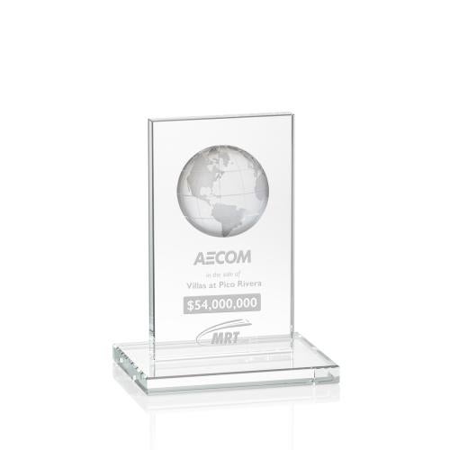 Awards and Plaques - Crystal Trophies - Shelton Globe Clear Rectangle Crystal Trophy