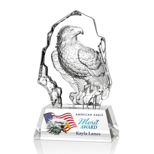 Awards and Plaques - Crystal Trophies - Reece Full Eagle Full Color Animals Crystal Trophy