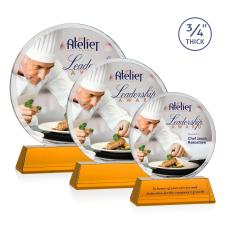 Juarez on Helton Full Color Amber Circle Crystal Trophy - Crystal Trophies