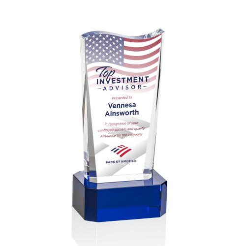 Awards and Plaques - Crystal Trophies - McCord Full Color on Base Blue Unique Crystal Trophy