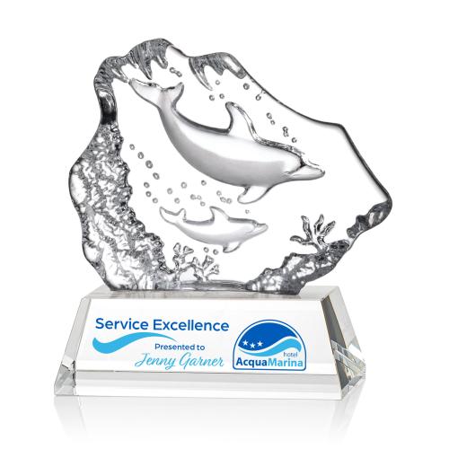 Awards and Plaques - Crystal Trophies - Reece 2 Dolphins Full Color Animals Crystal Trophy