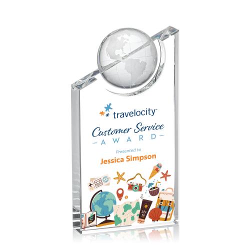 Awards and Plaques - Crystal Trophies - Simpson Globe Full Color Peaks Crystal Trophy