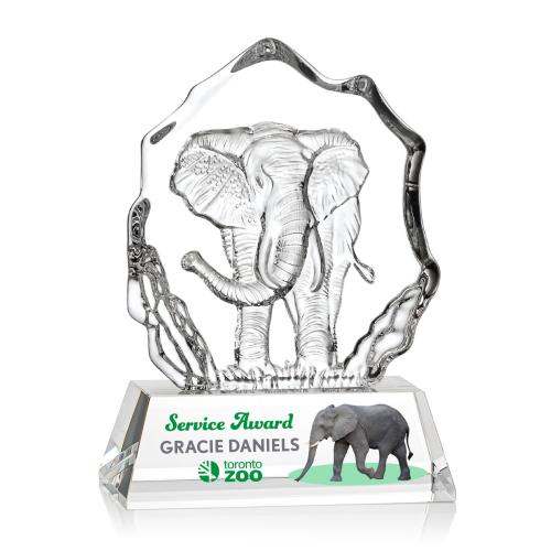 Awards and Plaques - Crystal Trophies - Reece Elephant Full Color Animals Crystal Trophy