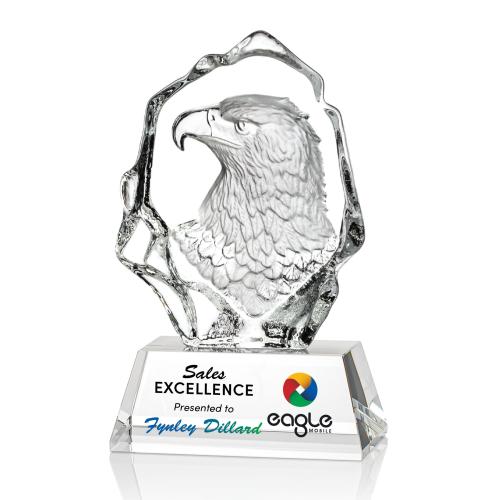 Awards and Plaques - Crystal Trophies - Reece Eagle Head Full Color Animals Crystal Trophy