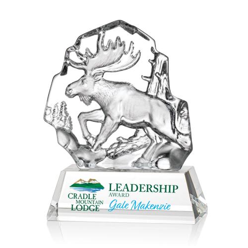 Awards and Plaques - Crystal Trophies - Reece Moose Full Color Animals Crystal Trophy