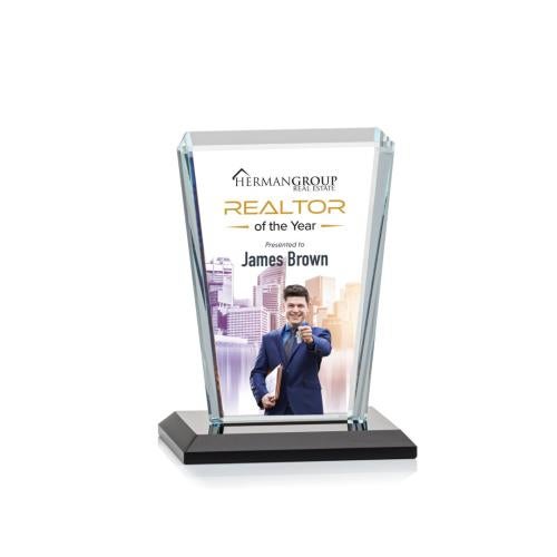Awards and Plaques - Crystal Trophies - Frank Full Color Black Rectangle Crystal Trophy