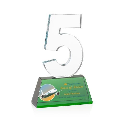 Awards and Plaques - Crystal Trophies - Simms Optical Full Color Green Crystal Trophy