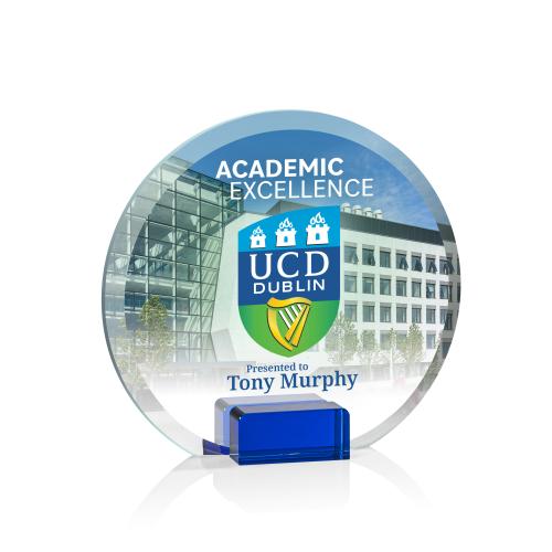 Awards and Plaques - Crystal Trophies - Ayala Full Color Blue Circle Crystal Trophy