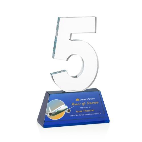 Awards and Plaques - Crystal Trophies - Simms Optical Full Color Blue Crystal Trophy