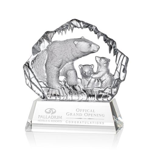 Awards and Plaques - Crystal Trophies - Reece Polar Bears Animals Crystal Trophy