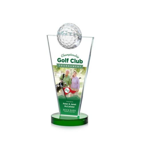 Awards and Plaques - Crystal Trophies - Alonzo Golf Full Color Green Globe Crystal Trophy