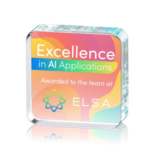 Awards and Plaques - Crystal Trophies - Fleming Full Color Square / Cube Crystal Trophy