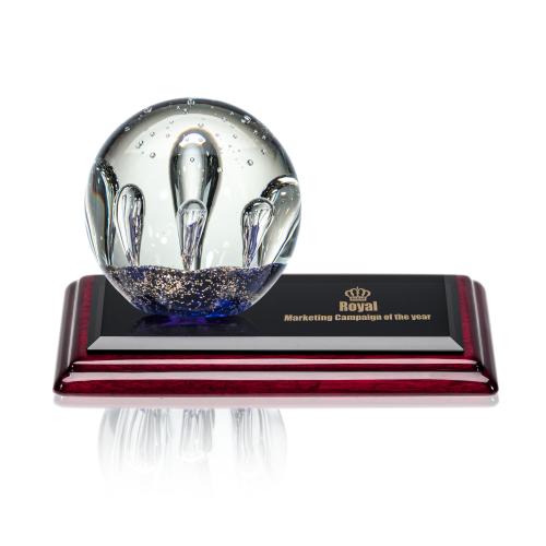 Awards and Plaques - Glass Trophies - Art Glass Trophies - Maurer Globe on Rosewood Base Glass Trophy