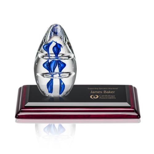 Awards and Plaques - Glass Trophies - Art Glass Trophies - Cordova Tear Drop on Rosewood Base Glass Trophy