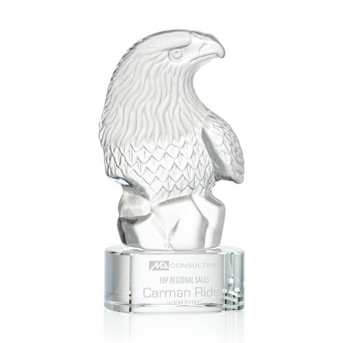 Awards and Plaques - Crystal Trophies - McConnell Eagle Animals on Half Round Crystal Trophy