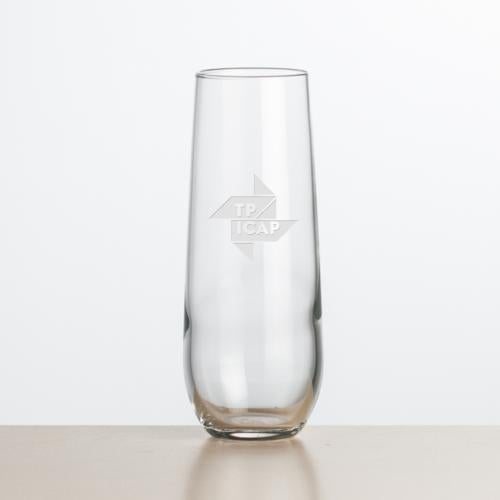 Custom Barware Glasses - Champagne Glasses - Stroud Stemless Flute - 8.5oz - Deep Etch