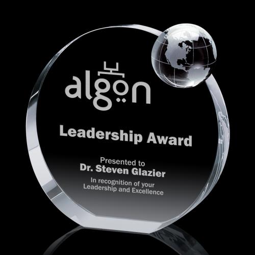 Awards and Plaques - Crystal Trophies - Godinez Globe Circle Crystal Trophy