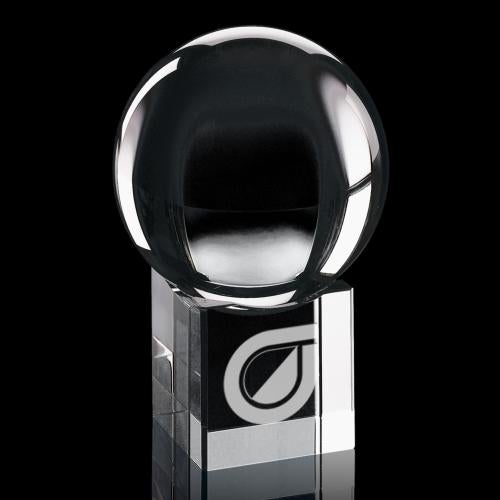 Awards and Plaques - Crystal Trophies - Optical Sphere Globe on Cube Base Crystal Trophy