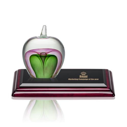 Awards and Plaques - Glass Trophies - Art Glass Trophies - McCracken Apple Apples on Rosewood Base Glass Trophy