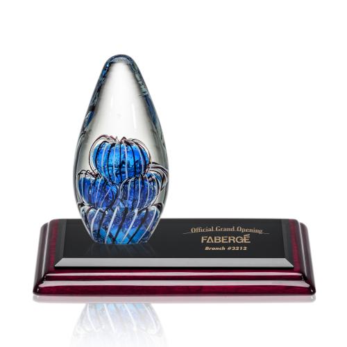 Awards and Plaques - Glass Trophies - Art Glass Trophies - Shepherd Tear Drop on Rosewood Base Glass Trophy