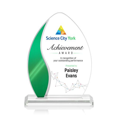 Awards and Plaques - Crystal Trophies - Guidry Full Color Green Peaks Crystal Trophy