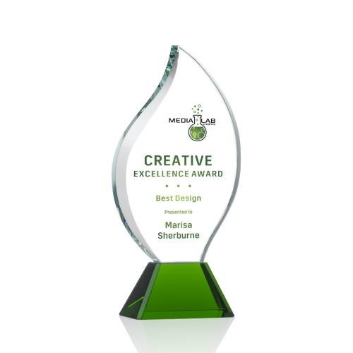 Awards and Plaques - Crystal Trophies - Gomes Full Color Green Flame Crystal Trophy