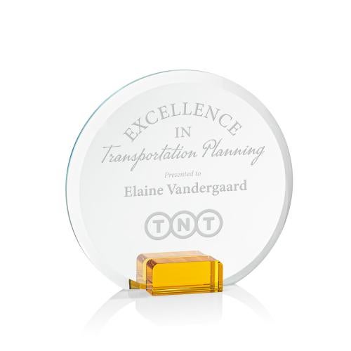 Awards and Plaques - Crystal Trophies - Ayala Amber Circle Crystal Trophy