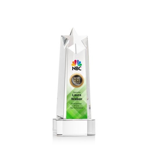 Awards and Plaques - Crystal Trophies - Delaware Star Full Color on Base Clear Towers Crystal Trophy