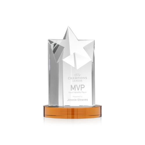 Awards and Plaques - Crystal Trophies - Weber Star on Charles Base - Amber