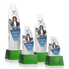 Cunningham Full Color on Base Green Polygon Crystal Trophy - Custom Trophies