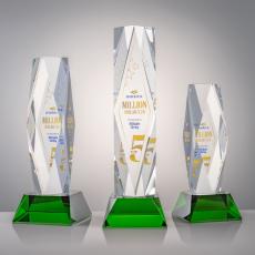 President Full Color on Base Green Towers Crystal Trophy - Custom Trophies