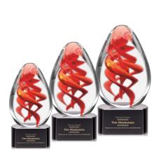 Saldana on Half Round Base Black Tear Drop Glass Trophy - Glass Trophies