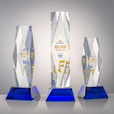 President Full Color on Base Blue Towers Crystal Trophy - Custom Trophies