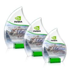 Hassan Full Color Green Flame Crystal Trophy - Crystal Trophies