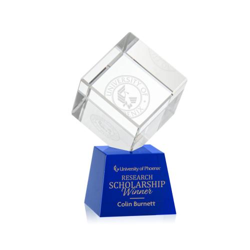 Awards and Plaques - Crystal Trophies - Klein on Small Base Blue Square / Cube Crystal Trophy