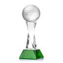 Golf Ball on Spirale Spire Base Green Globe Crystal Trophy
