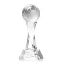 Soccer Ball on Spirale Spire Base Clear Globe Crystal Trophy