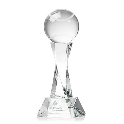 Awards and Plaques - Crystal Trophies - Tennis Ball on Spirale Spire Base Clear Globe Crystal Trophy