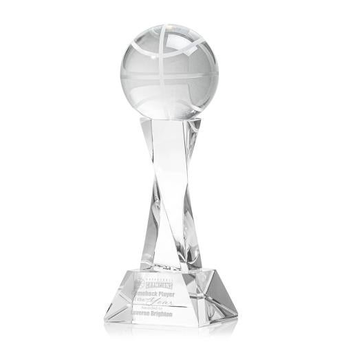 Awards and Plaques - Crystal Trophies - Basketball on Spirale Spire Base Clear Globe Crystal Trophy