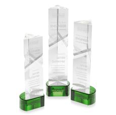 Groves on Half Round Base Green Towers Crystal Trophy - Crystal Trophies