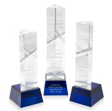 Groves on Small Base Blue Towers Crystal Trophy - Crystal Trophies