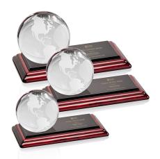 Globe Globe on Rosewood Base Crystal Trophy - Crystal Trophies