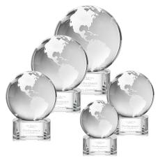 Globe on Half Round Base Clear Globe Crystal Trophy - Crystal Trophies