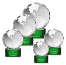 Globe on Half Round Base Green Globe Crystal Trophy - Crystal Trophies
